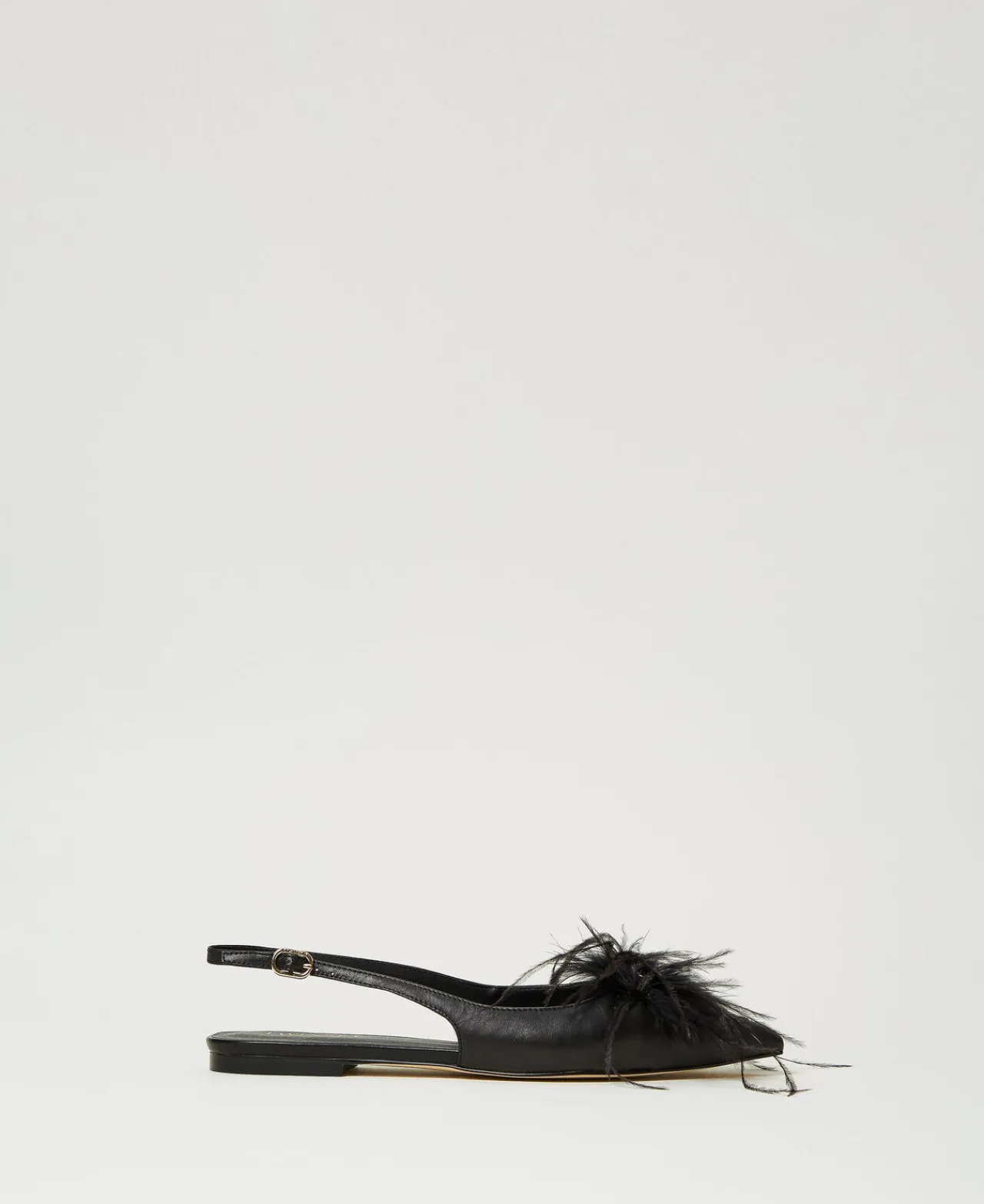 ballerines_slingbacks_en__0.webp Ballerines Et Mocassins | Chaussures Plates*TWINSET Milano Ballerines Slingbacks En Cuir Avec Plumes Noir