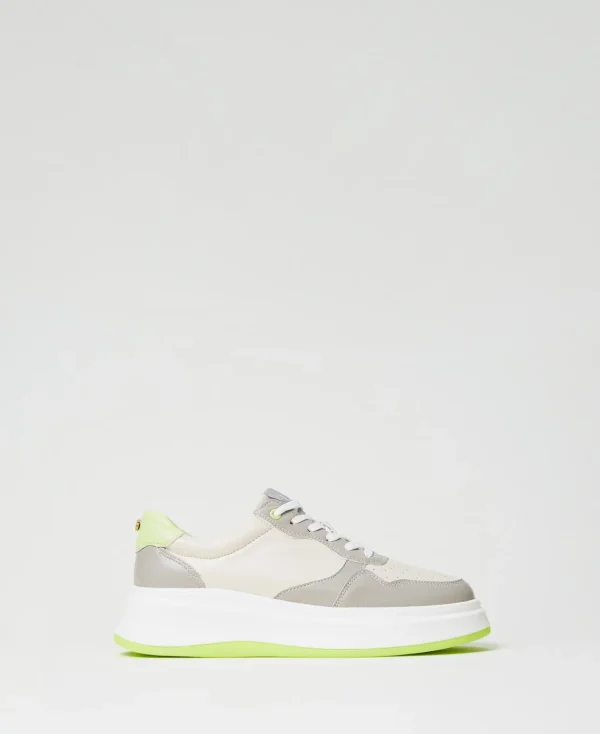 baskets_color_block_0.webp Chaussures Plates | Baskets*TWINSET Milano Baskets Color Block Bicolore Blanc Optique/Vert « Soft Lime »