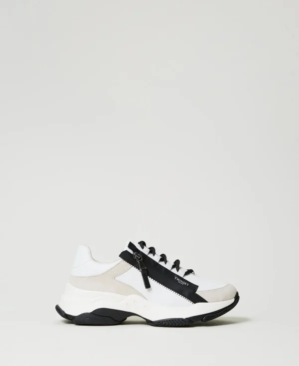 baskets_de_running_avec_f_0.webp Chaussures Plates | Baskets*TWINSET Milano Baskets De Running Avec Fermeture éclair Blanc
