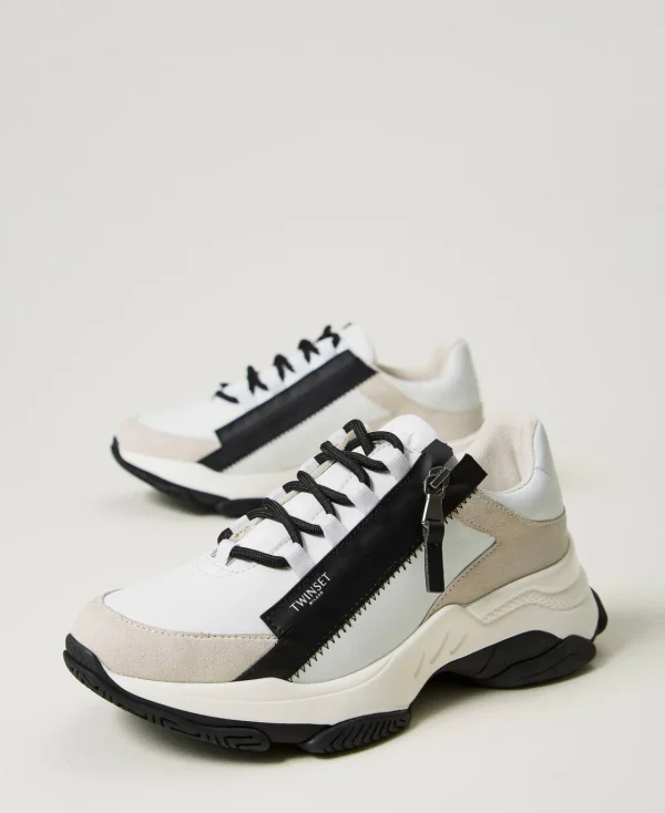 baskets_de_running_avec_f_2.webp Chaussures Plates | Baskets*TWINSET Milano Baskets De Running Avec Fermeture éclair Blanc