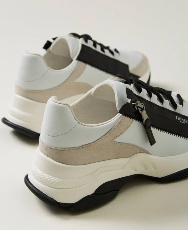 baskets_de_running_avec_f_3.webp Chaussures Plates | Baskets*TWINSET Milano Baskets De Running Avec Fermeture éclair Blanc