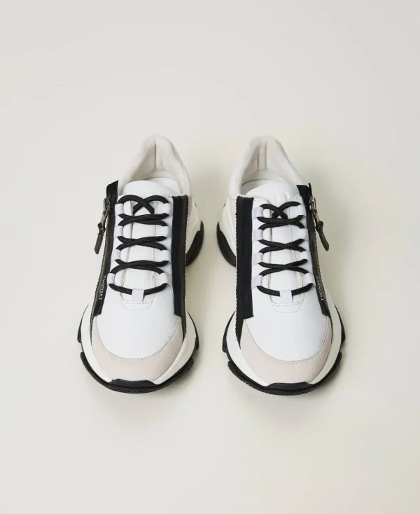 baskets_de_running_avec_f_4.webp Chaussures Plates | Baskets*TWINSET Milano Baskets De Running Avec Fermeture éclair Blanc
