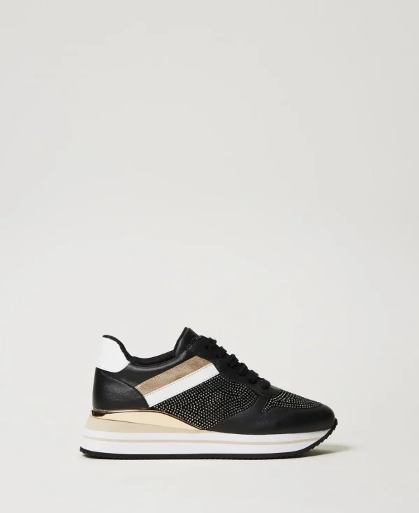 baskets_de_running_avec_s_0.webp Chaussures Plates | Baskets*TWINSET Milano Baskets De Running Avec Strass Noir