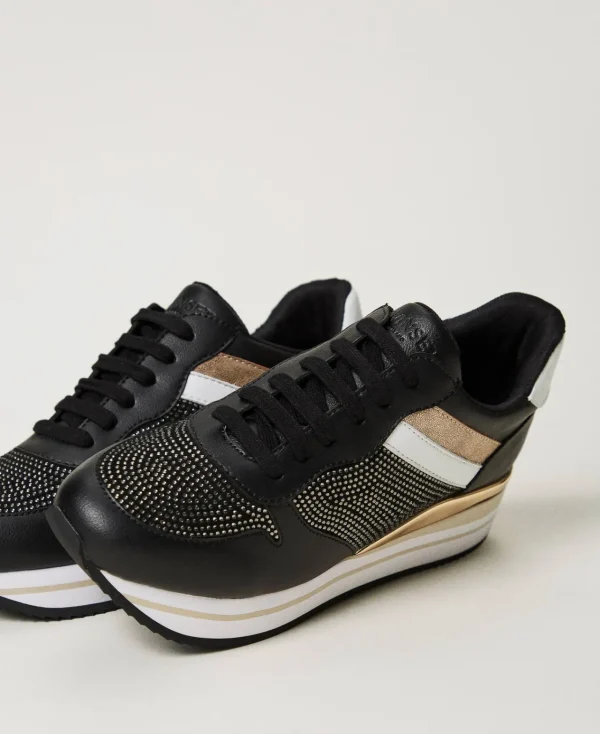 baskets_de_running_avec_s_2.webp Chaussures Plates | Baskets*TWINSET Milano Baskets De Running Avec Strass Noir