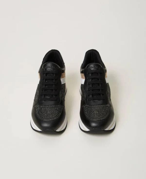 baskets_de_running_avec_s_4.webp Chaussures Plates | Baskets*TWINSET Milano Baskets De Running Avec Strass Noir