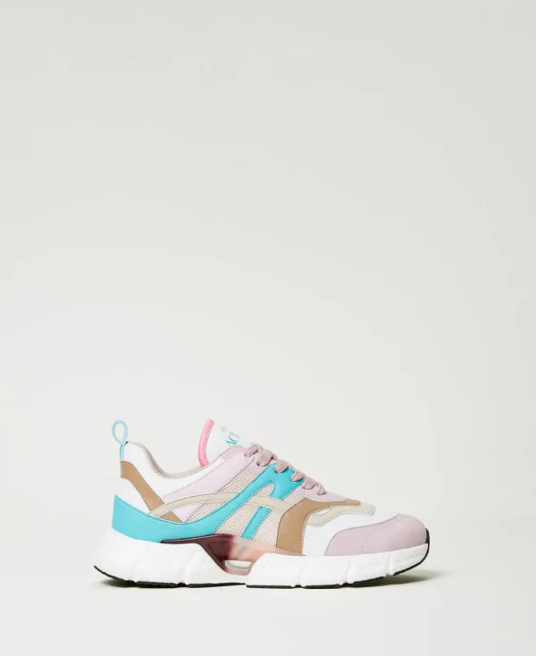 baskets_de_running_color__0.webp Chaussures Plates | Baskets*TWINSET Milano Baskets De Running Color Block Multicolore Blanc « Papers »/Vert « Tropical Emerald »/Rose « Pink Tulle »
