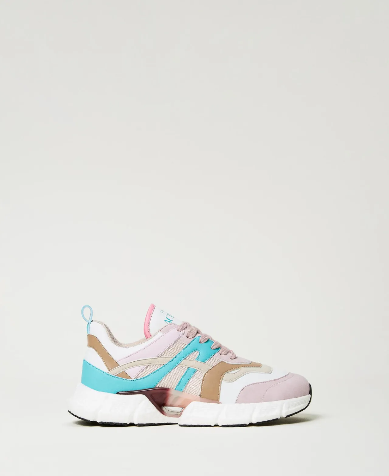 baskets_de_running_color__0.webp Chaussures Plates | Baskets*TWINSET Milano Baskets De Running Color Block Multicolore Blanc « Papers »/Vert « Tropical Emerald »/Rose « Pink Tulle »