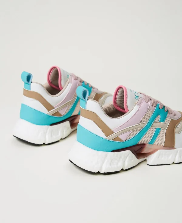baskets_de_running_color__2.webp Chaussures Plates | Baskets*TWINSET Milano Baskets De Running Color Block Multicolore Blanc « Papers »/Vert « Tropical Emerald »/Rose « Pink Tulle »