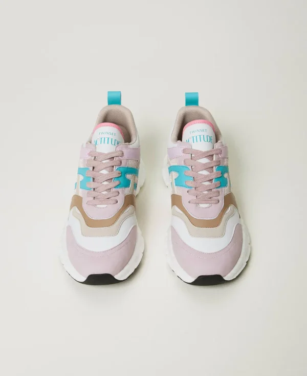 baskets_de_running_color__3.webp Chaussures Plates | Baskets*TWINSET Milano Baskets De Running Color Block Multicolore Blanc « Papers »/Vert « Tropical Emerald »/Rose « Pink Tulle »