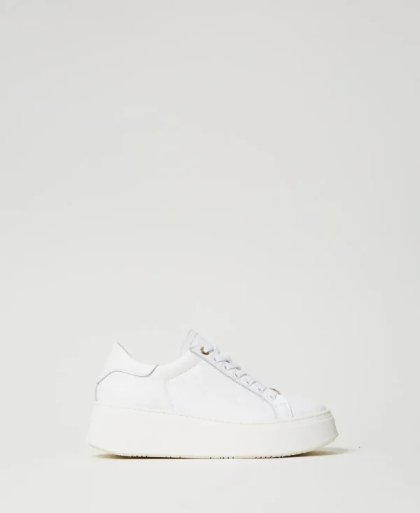baskets_en_cuir_0.webp Chaussures Plates | Baskets*TWINSET Milano Baskets En Cuir Blanc