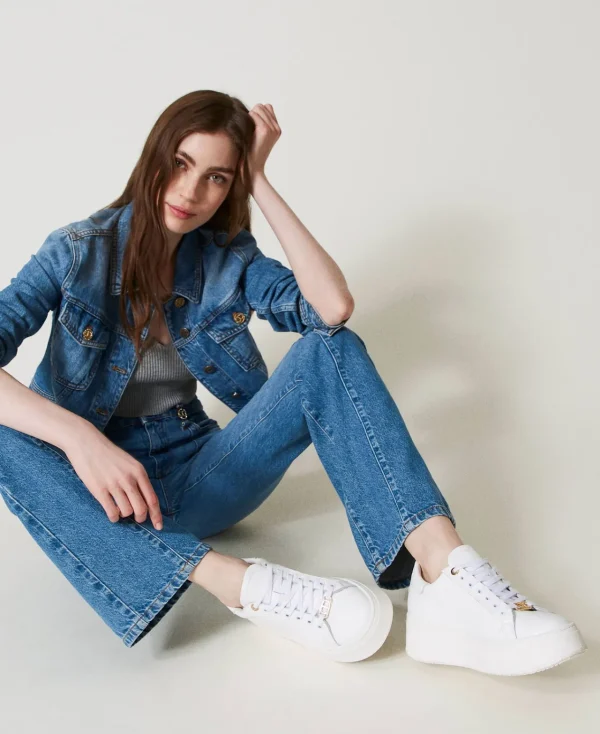 baskets_en_cuir_1.webp Chaussures Plates | Baskets*TWINSET Milano Baskets En Cuir Blanc