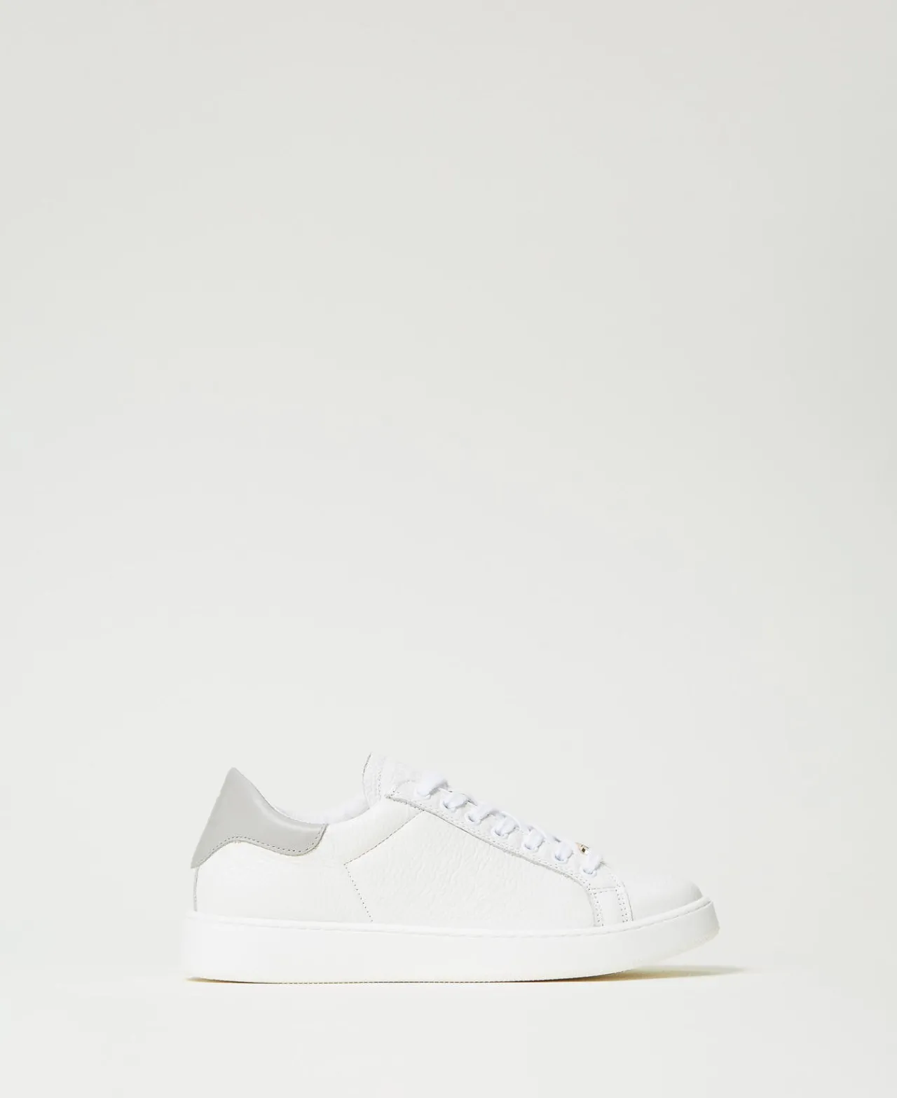 baskets_en_cuir_avec_oval_0.webp Chaussures Plates | Baskets*TWINSET Milano Baskets En Cuir Avec Oval T Bicolore Blanc Optique/Gris Perle