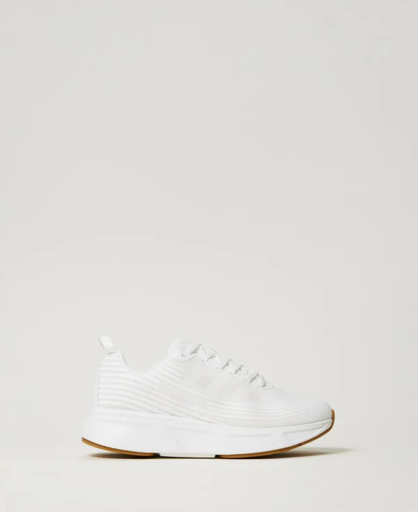 baskets_fessura_rayes_ave_0.webp Chaussures Plates | Baskets*TWINSET Milano Baskets Fessura Rayées Avec Logo Blanc