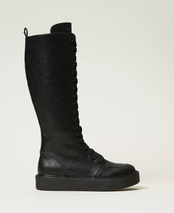 baskets_montantes__lacets_0.webp Chaussures Plates | Bottes Et Bottines*TWINSET Milano Baskets Montantes à Lacets Noir