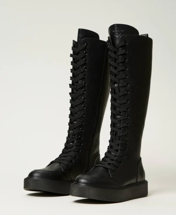 baskets_montantes__lacets_2.webp Chaussures Plates | Bottes Et Bottines*TWINSET Milano Baskets Montantes à Lacets Noir