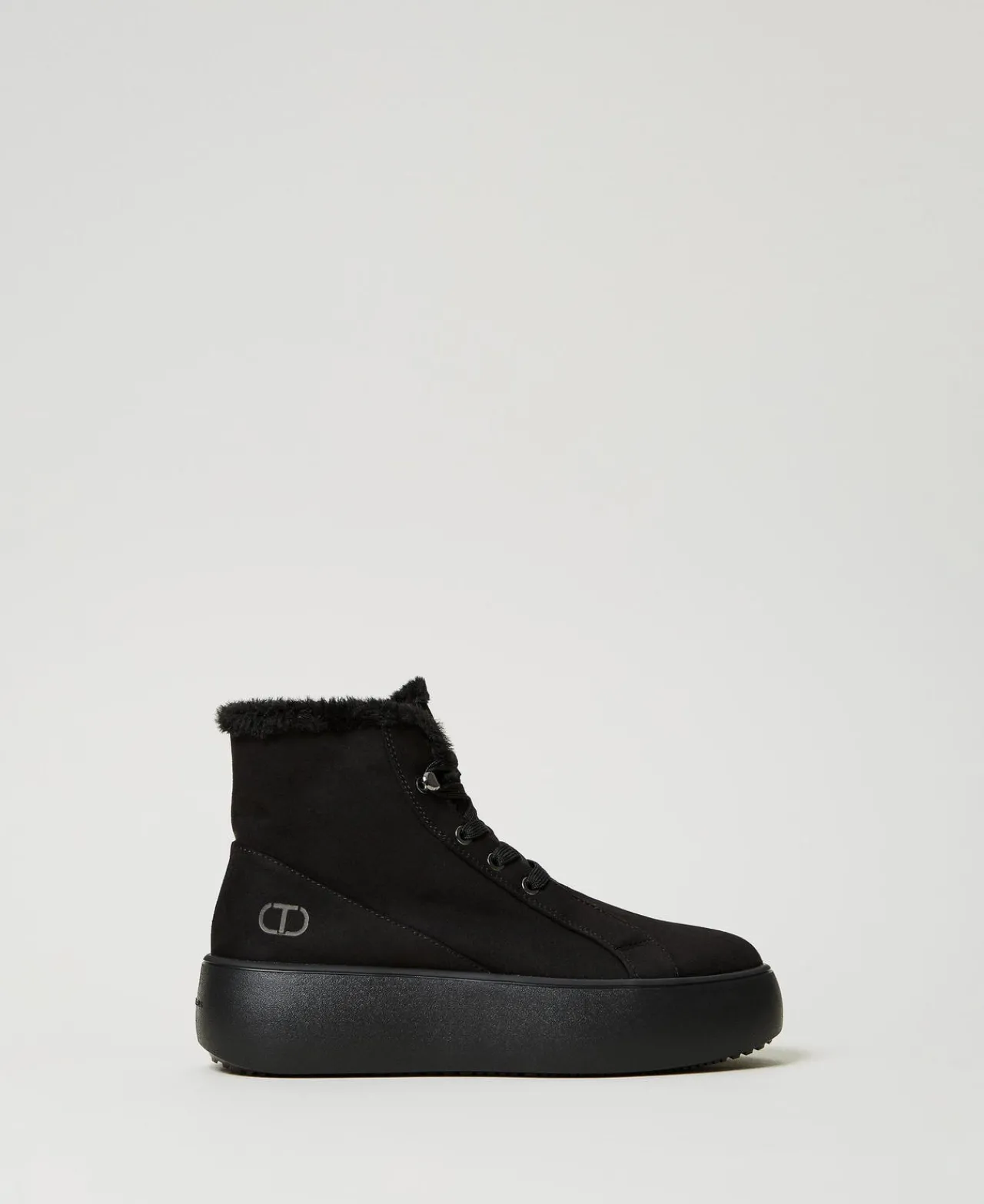 baskets_montantes_avec_fa_0.webp Chaussures Plates | Bottes Et Bottines*TWINSET Milano Baskets Montantes Avec Fausse Fourrure Noir