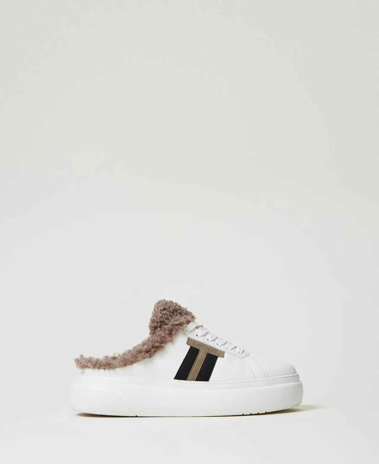 baskets_slides_avec_fauss_0.webp Chaussures Plates | Baskets*TWINSET Milano Baskets Slides Avec Fausse Fourrure Blanc