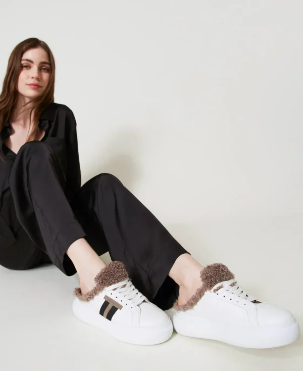 baskets_slides_avec_fauss_1.webp Chaussures Plates | Baskets*TWINSET Milano Baskets Slides Avec Fausse Fourrure Blanc