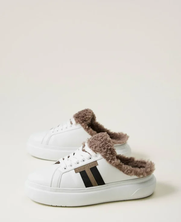 baskets_slides_avec_fauss_2.webp Chaussures Plates | Baskets*TWINSET Milano Baskets Slides Avec Fausse Fourrure Blanc