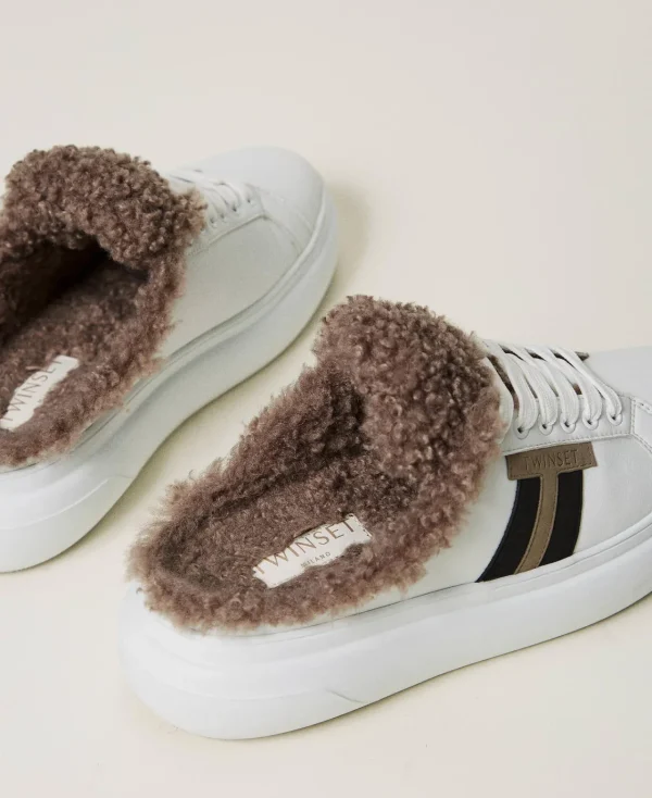 baskets_slides_avec_fauss_3.webp Chaussures Plates | Baskets*TWINSET Milano Baskets Slides Avec Fausse Fourrure Blanc
