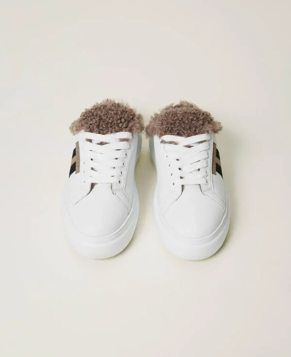 baskets_slides_avec_fauss_4.webp Chaussures Plates | Baskets*TWINSET Milano Baskets Slides Avec Fausse Fourrure Blanc
