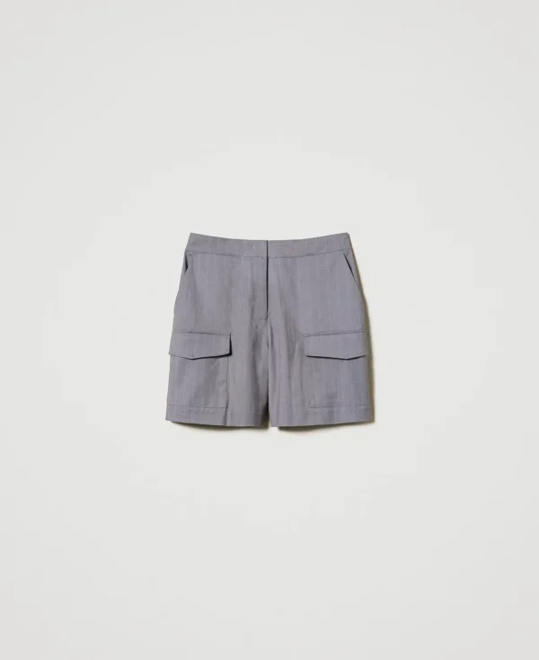 bermuda_ray_avec_poches_1.webp Shorts*TWINSET Milano Bermuda Rayé Avec Poches Gris Chiné Rayure Neige