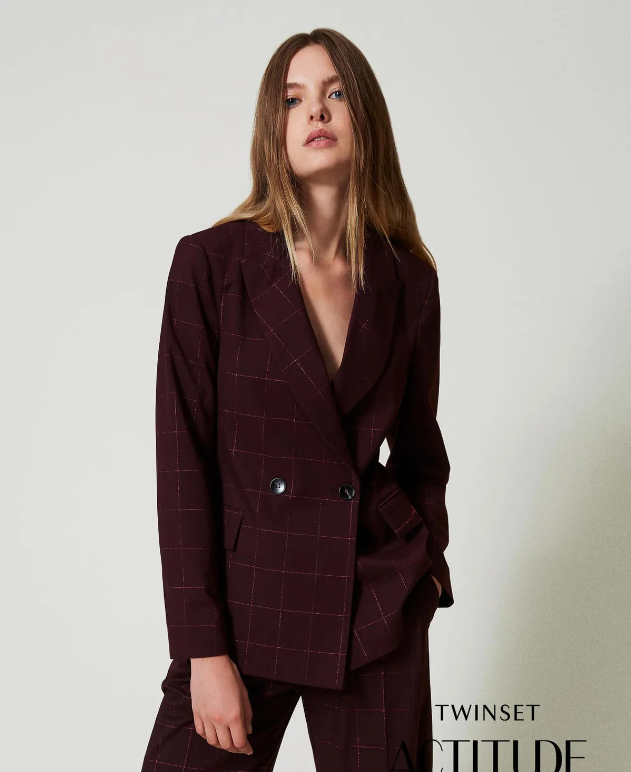 blazer__carreaux_avec_lur_0.webp Blousons Et Doudounes | Blazers*TWINSET Milano Blazer à Carreaux Avec Lurex Potent Purple