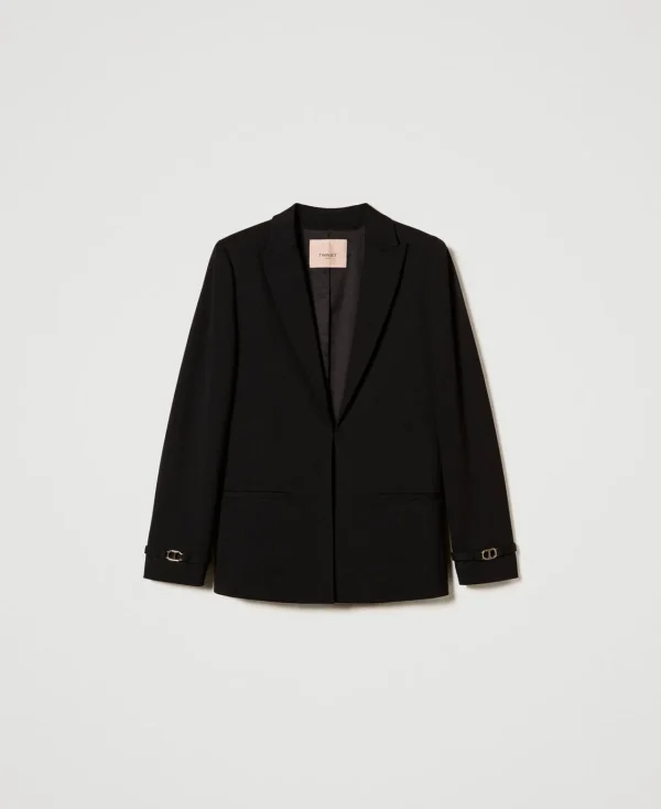 blazer_avec_bride_oval_t_1.webp Blousons Et Doudounes | Blazers*TWINSET Milano Blazer Avec Bride Oval T Noir