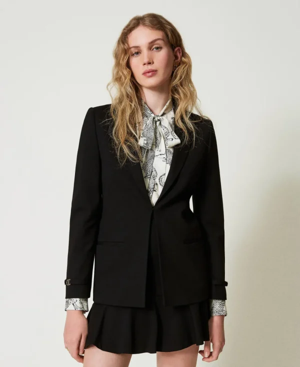 blazer_avec_bride_oval_t_5.webp Blousons Et Doudounes | Blazers*TWINSET Milano Blazer Avec Bride Oval T Noir