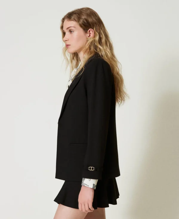 blazer_avec_bride_oval_t_6.webp Blousons Et Doudounes | Blazers*TWINSET Milano Blazer Avec Bride Oval T Noir