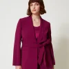 blazer_avec_ceinture_et_c_0.webp Blousons Et Doudounes | Blazers*TWINSET Milano Blazer Avec Ceinture Et Chaîne Oval T Violet « Prune Rouge »