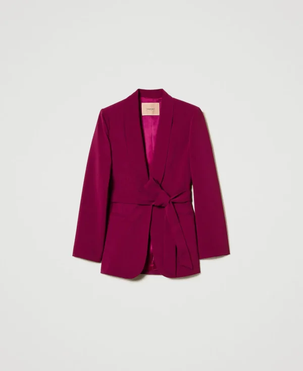 blazer_avec_ceinture_et_c_1.webp Blousons Et Doudounes | Blazers*TWINSET Milano Blazer Avec Ceinture Et Chaîne Oval T Violet « Prune Rouge »