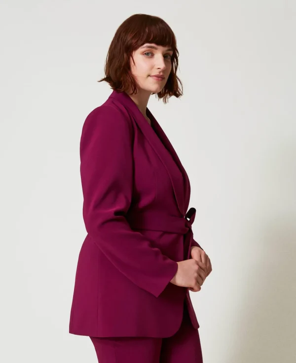 blazer_avec_ceinture_et_c_2.webp Blousons Et Doudounes | Blazers*TWINSET Milano Blazer Avec Ceinture Et Chaîne Oval T Violet « Prune Rouge »