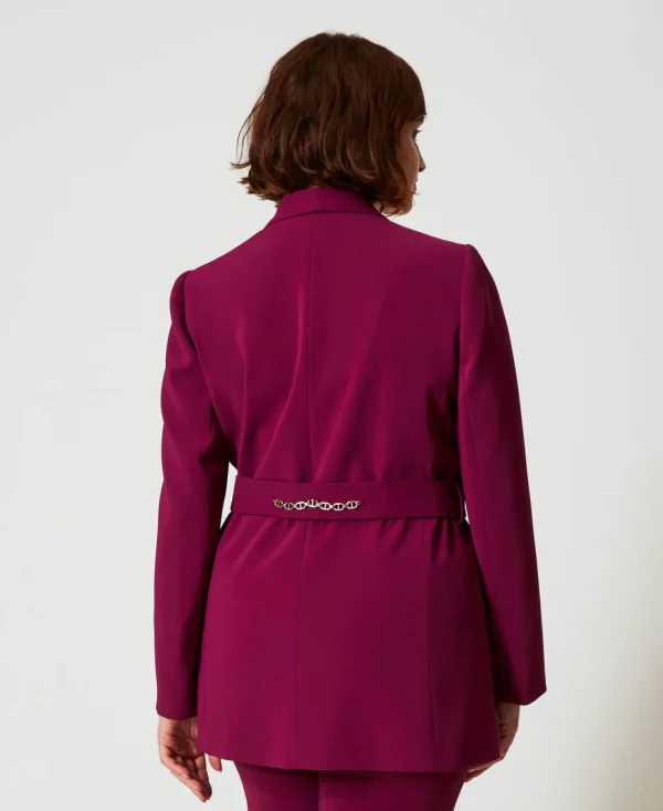 blazer_avec_ceinture_et_c_3.webp Blousons Et Doudounes | Blazers*TWINSET Milano Blazer Avec Ceinture Et Chaîne Oval T Violet « Prune Rouge »