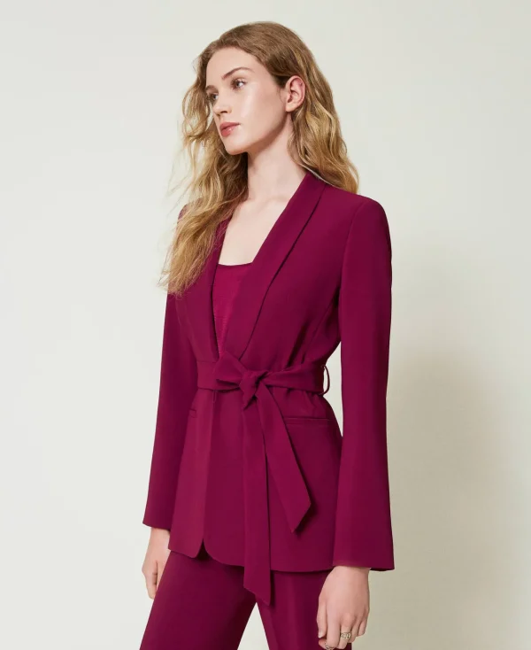 blazer_avec_ceinture_et_c_6.webp Blousons Et Doudounes | Blazers*TWINSET Milano Blazer Avec Ceinture Et Chaîne Oval T Violet « Prune Rouge »