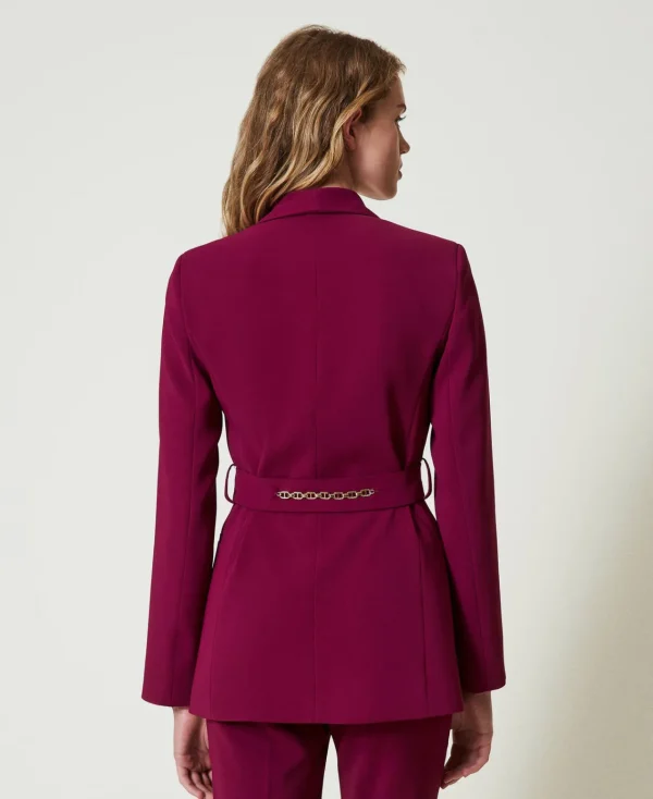 blazer_avec_ceinture_et_c_7.webp Blousons Et Doudounes | Blazers*TWINSET Milano Blazer Avec Ceinture Et Chaîne Oval T Violet « Prune Rouge »