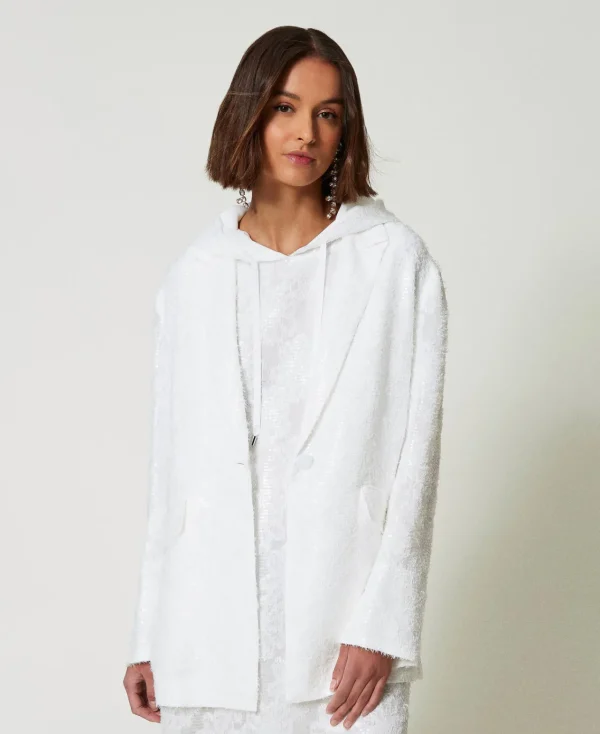 blazer_avec_sequins_allov_2.webp Blousons Et Doudounes | Blazers*TWINSET Milano Blazer Avec Sequins All-over Blanc "Papers"