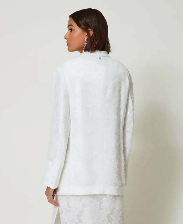 blazer_avec_sequins_allov_4.webp Blousons Et Doudounes | Blazers*TWINSET Milano Blazer Avec Sequins All-over Blanc "Papers"