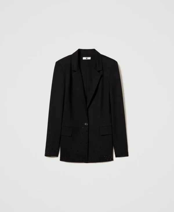 blazer_avec_strass_dgrads_1.webp Blousons Et Doudounes | Blazers*TWINSET Milano Blazer Avec Strass Dégradés Noir