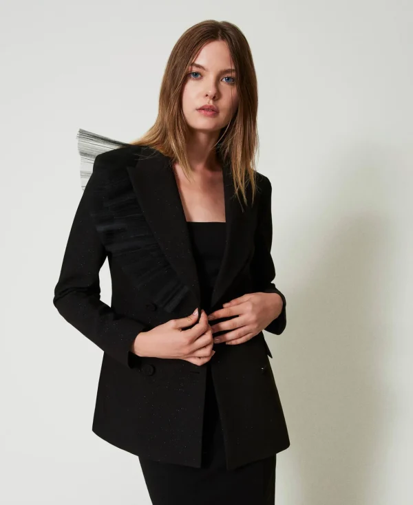 blazer_avec_volant_en_tul_2.webp Blousons Et Doudounes | Blazers*TWINSET Milano Blazer Avec Volant En Tulle Noir
