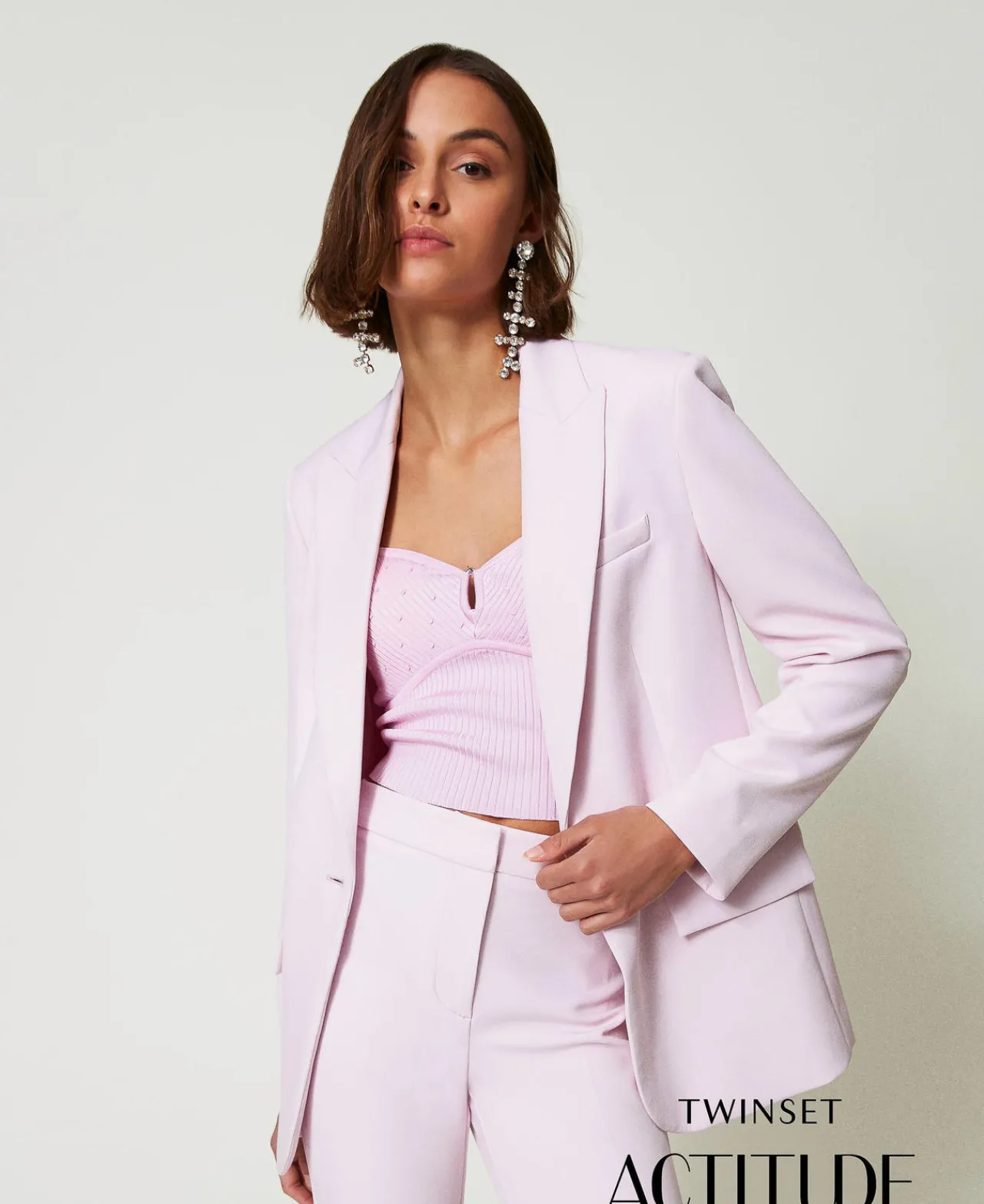blazer_en_crpe_cady_0.webp Blousons Et Doudounes | Blazers*TWINSET Milano Blazer En Crêpe Cady Rose « Pink Tulle »