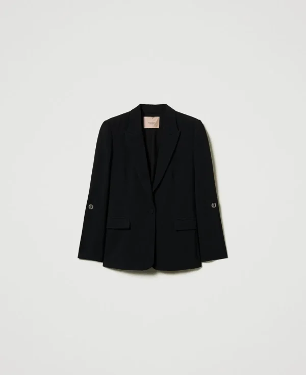 Blousons Et Doudounes | Blazers*TWINSET Milano Blazer En Crêpe Cady Avec Boutons De Manchette Noir