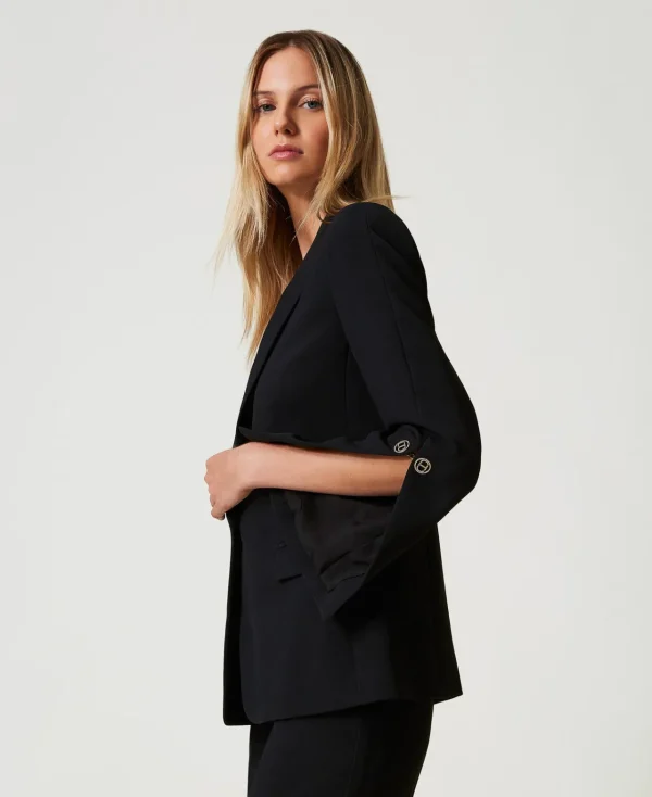 Blousons Et Doudounes | Blazers*TWINSET Milano Blazer En Crêpe Cady Avec Boutons De Manchette Noir
