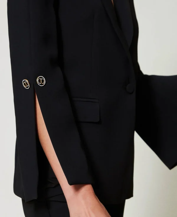 Blousons Et Doudounes | Blazers*TWINSET Milano Blazer En Crêpe Cady Avec Boutons De Manchette Noir