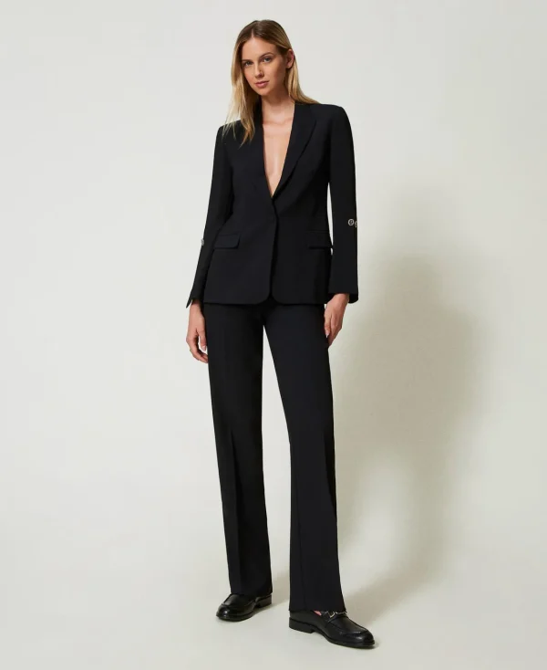 Blousons Et Doudounes | Blazers*TWINSET Milano Blazer En Crêpe Cady Avec Boutons De Manchette Noir