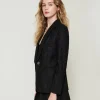 blazer_en_dentelle_macram_2.webp Blousons Et Doudounes | Blazers*TWINSET Milano Blazer En Dentelle Macramé Noir
