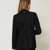 blazer_en_dentelle_macram_3.webp Blousons Et Doudounes | Blazers*TWINSET Milano Blazer En Dentelle Macramé Noir