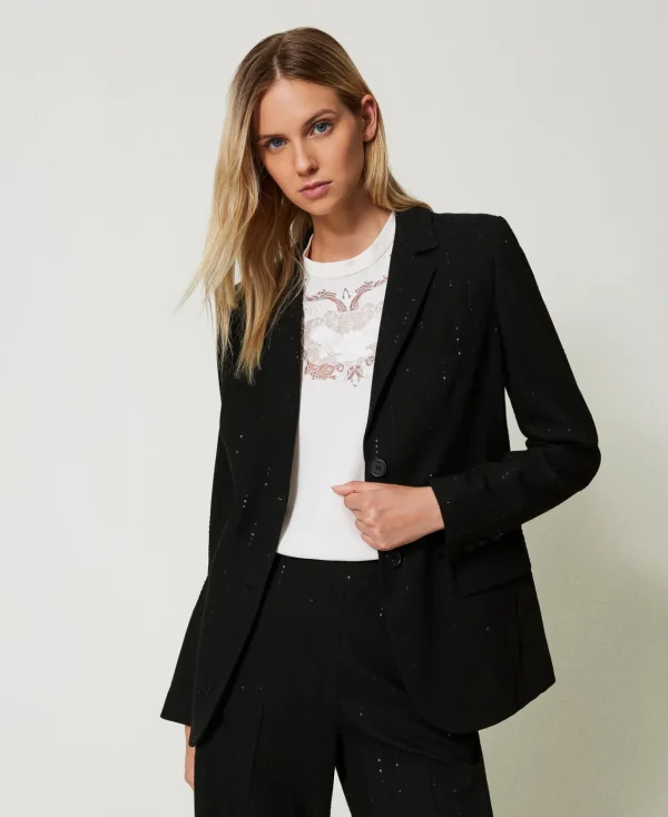 Blousons Et Doudounes | Blazers*TWINSET Milano Blazer En Drap Avec Sequins Noir