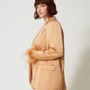 blazer_en_satin_avec_plum_2.webp Blousons Et Doudounes | Blazers*TWINSET Milano Blazer En Satin Avec Plumes Orange « Bubbly »