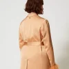 blazer_en_satin_avec_plum_3.webp Blousons Et Doudounes | Blazers*TWINSET Milano Blazer En Satin Avec Plumes Orange « Bubbly »